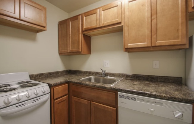 This is a photo of the kitchen in a 750 square foot 2 bedroom, 1 bath apartment at Park Lane Apartments in Cincinnati, OH.