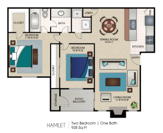 2 beds, 1 bath, 928 sqft, $1,519