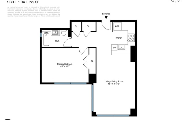 1 bed, 1 bath, 730 sqft, $5,850, Unit 6G