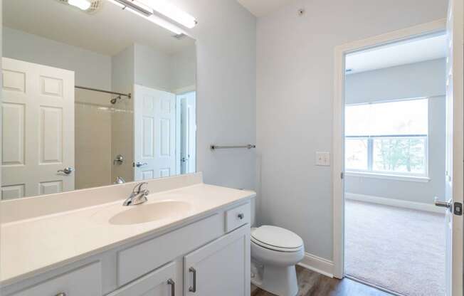 Drum Hill 2 Bedroom Apartment bathroom with laminate flooring