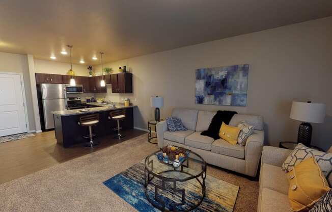 Living Room With Kitchen at Cascades of Mandan, Mandan, ND, 58554