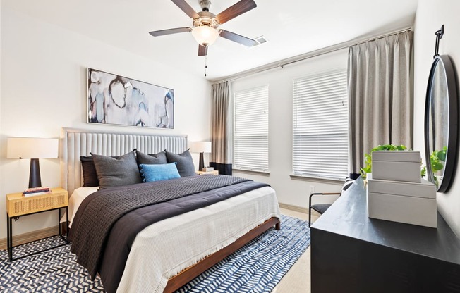 Apartment bedroom with ceiling fan