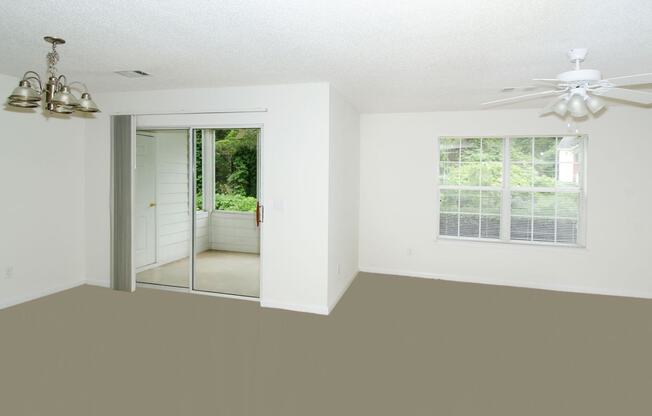 living room with glass sliding door porch