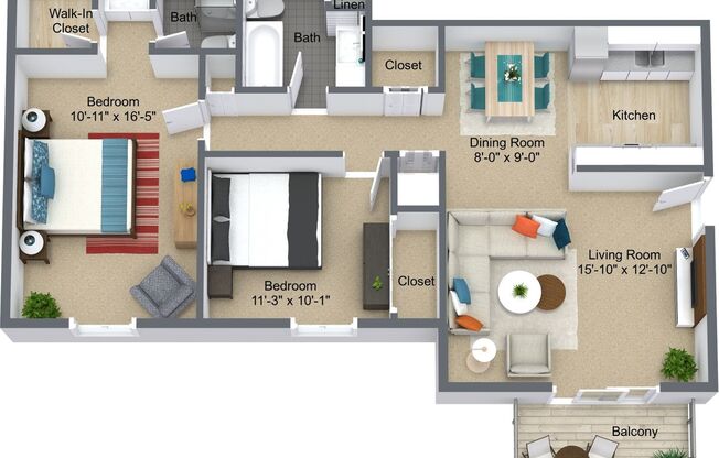 2 beds, 2 baths, $1,099, Unit 1507-04