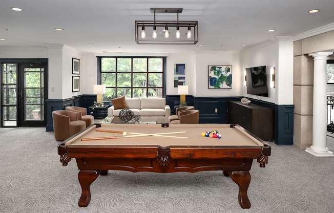 second floor resident lounge with billiards and newly renovated