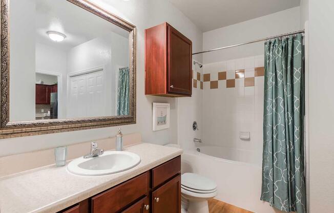 a double sink and large mirror