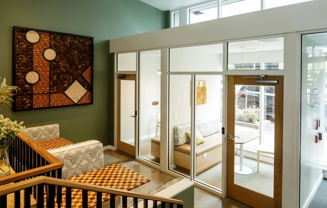 individual meeting spaces in lobby at Slabtown Square Apartments, Portland , OR