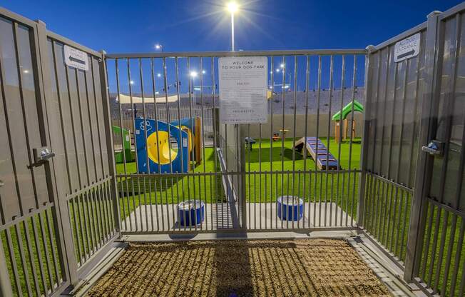 Two-sided pet park with a small dog and all dog entrance.