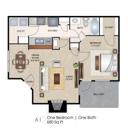 1 bed, 1 bath, 680 sqft, $1,313