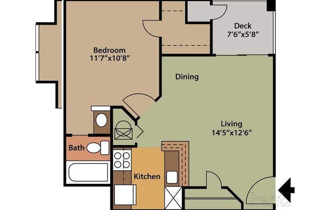 1 bed, 1 bath, 539 sqft, $1,234