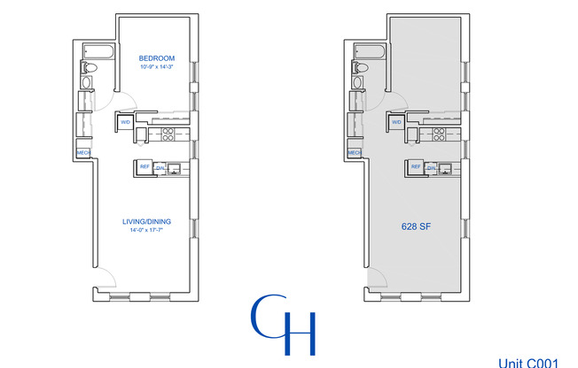 1 bed, 1 bath, 625 sqft, $1,764, Unit C-001