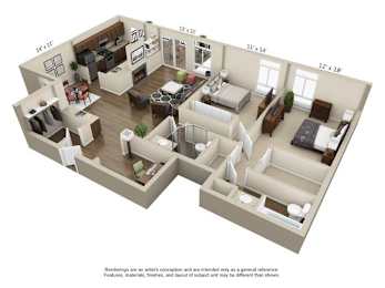 2 beds, 2 baths, 1,370 sqft, $2,198