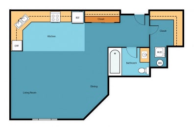 Studio, 1 bath, 485 sqft, $1,499