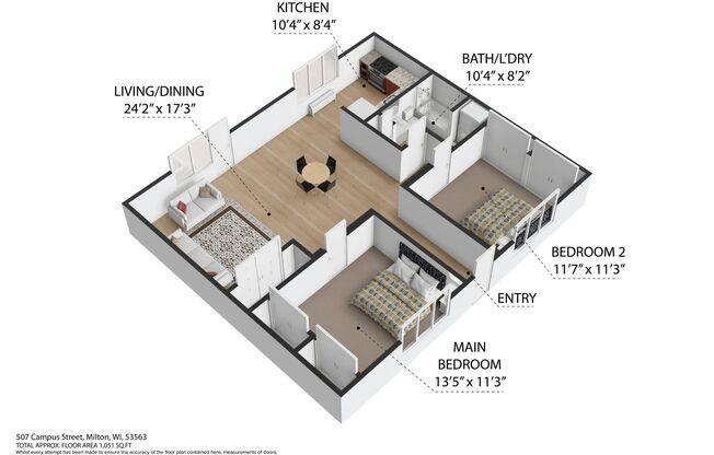 2 beds, 1 bath, 1,044 sqft, $1,675, Unit 507-10