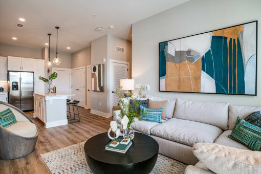 a living room with a couch and a coffee table