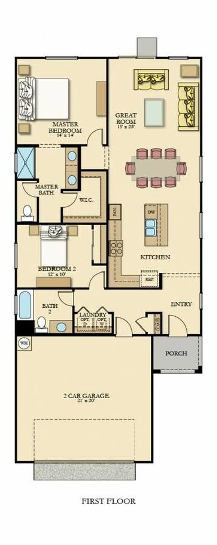 The Castillo - Great Single Story Floor Plan with 2 Bedrooms, 2 Baths, 2 Car Garage and Yard