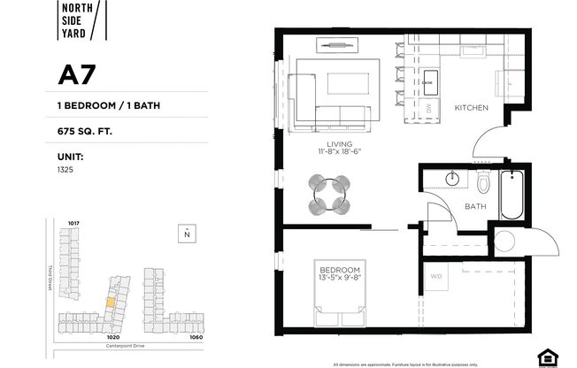 1 bed, 1 bath, 675 sqft, $1,400, Unit 1325