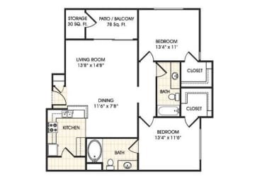 2 beds, 2 baths, 1,093 sqft, $1,798
