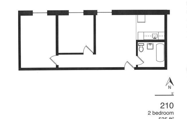 2 beds, 1 bath, 535 sqft, $695, Unit 210