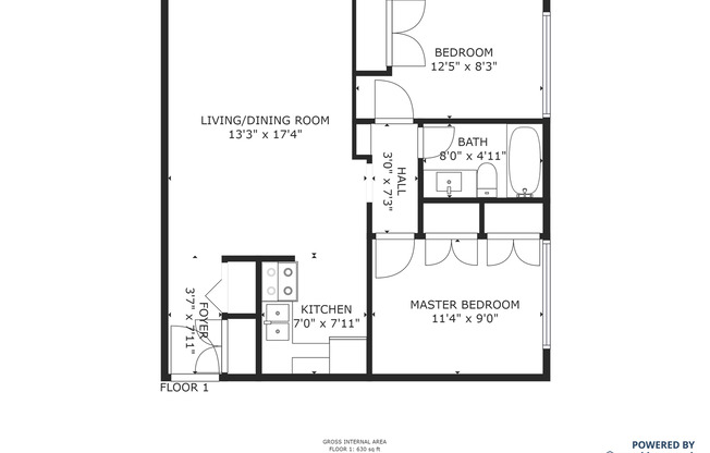 2 beds, 1 bath, 576 sqft, $1,130