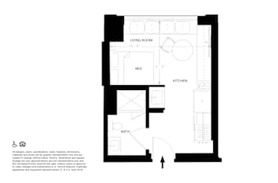 Studio, 1 bath, 256 sqft, $1,100