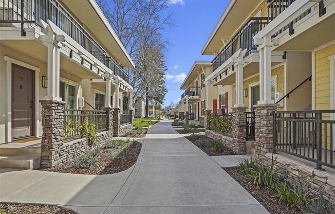 Yellow parallel apartments at Parkside Apartments, 95616
