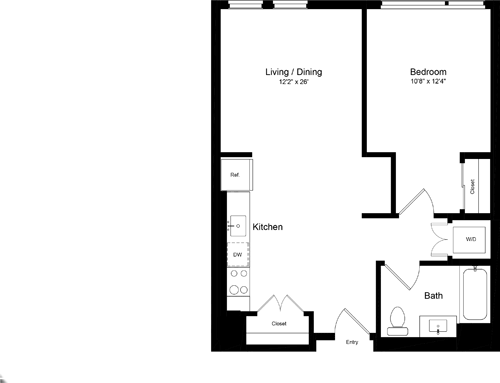 1 bed, 1 bath, 718 sqft, $3,696, Unit 222