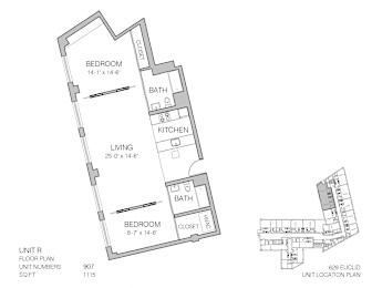 2 beds, 2 baths, 1,115 sqft, $1,400