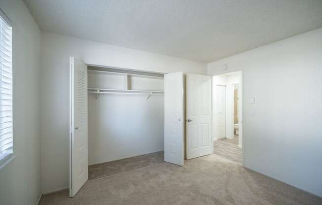 Large bedroom with carpeted floors and spacious closet at Kirkwood Meadows Apartments in Pocatello, ID