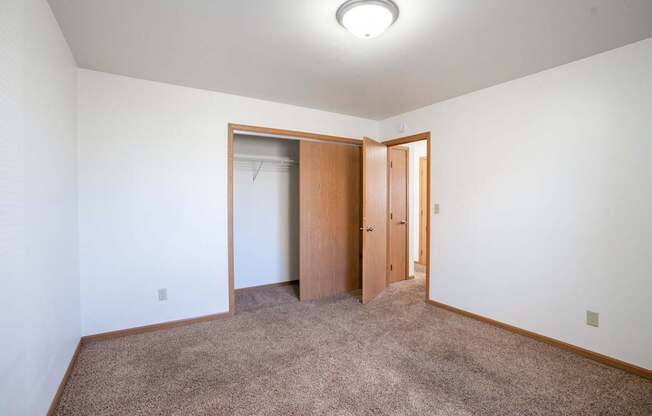 A room with a carpeted floor and a ceiling light. Fargo, ND Birchwood 2 Apartments