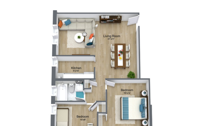 2 beds, 1 bath, 735 sqft, $1,300