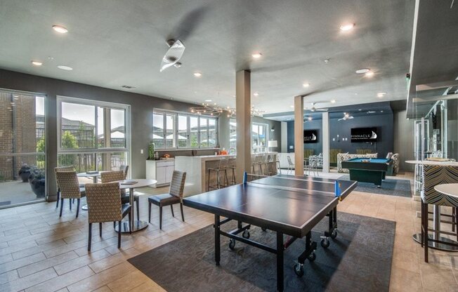 Entertainment Media and Game Room with Billiards, Ping Pong, & Foosball