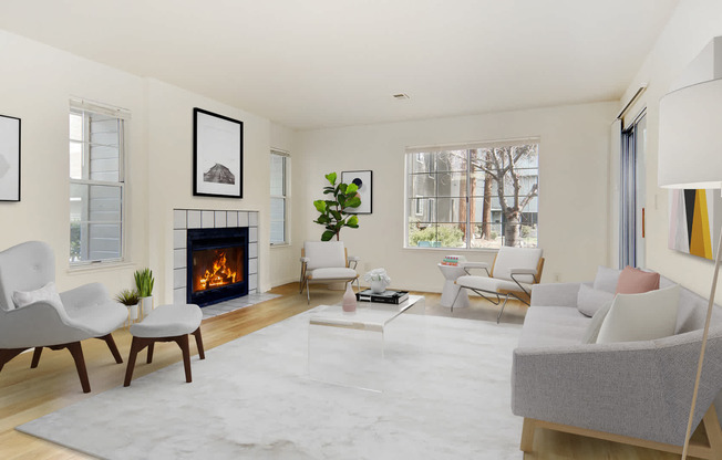 Living Room with Fireplace and Hard Surface Flooring
