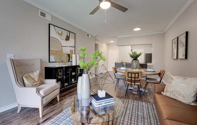 Living Room With Kitchen View at Highland Luxury Living, Lewisville, 75067