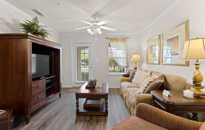 a living room with a couch and a coffee table