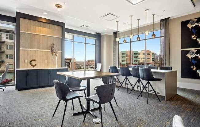 Bar table area with large windows