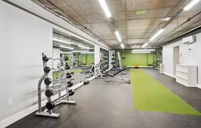 Fitness center with large mirrors