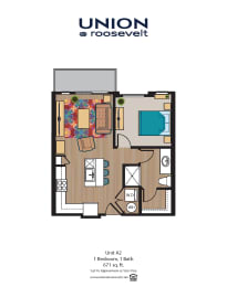 1 bed, 1 bath, 671 sqft, $1,750