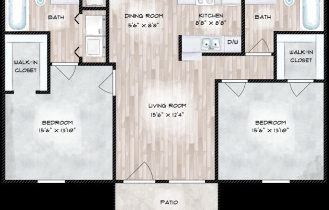 2 beds, 2 baths, 960 sqft, $1,125