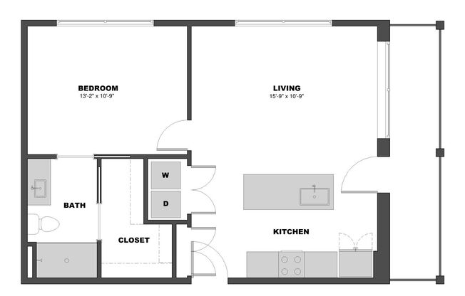 1 bed, 1 bath, 634 sqft, $1,579