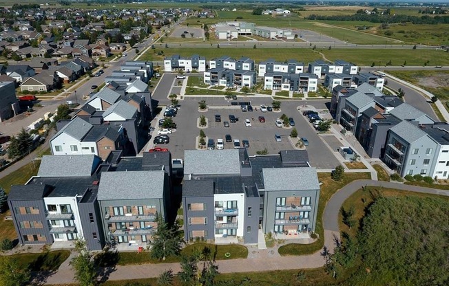 Aerial Exterior View Of Buildings at West Village at Four Points, Bozeman, 59718