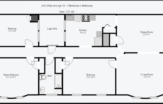 3 beds, 1 bath, 1,225 sqft, $2,225, Unit 10