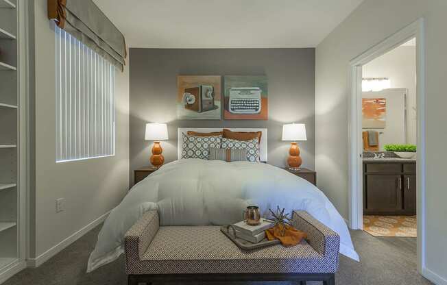 Bedroom decor with lamps at The View at Horizon Ridge, Henderson, 89012