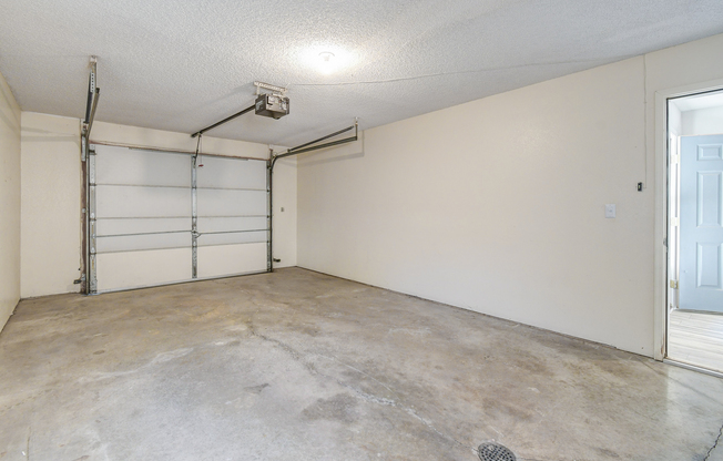 Townhome empty garage interior at The Arbor in Blue Springs, Missouri