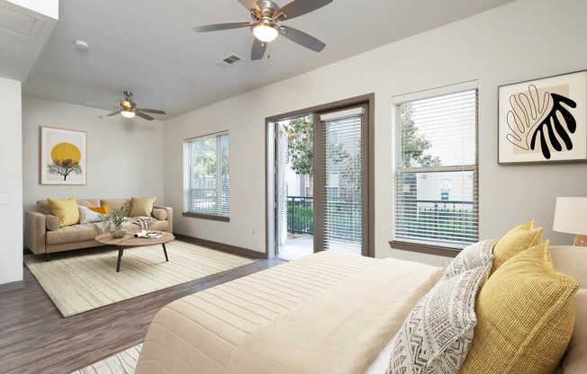 Living Area and Bedroom with Hard Surface Flooring