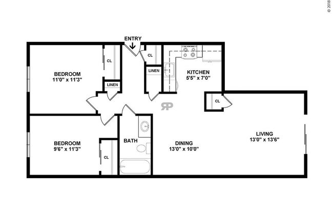 Two Bedroom One Bath: Beds - 2: Baths - 1: SqFt Range - 850 to 850