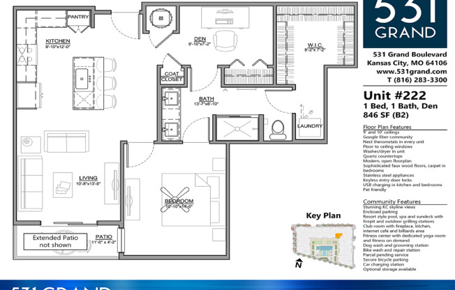 1 bed, 1 bath, 846 sqft, $2,039, Unit 222