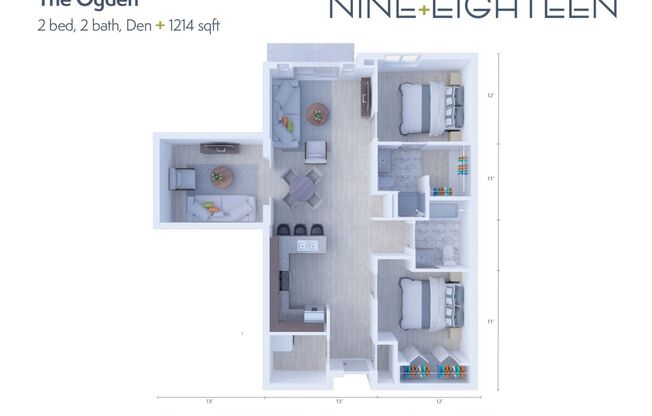 2 beds, 2 baths, 1,214 sqft, $2,186, Unit 412