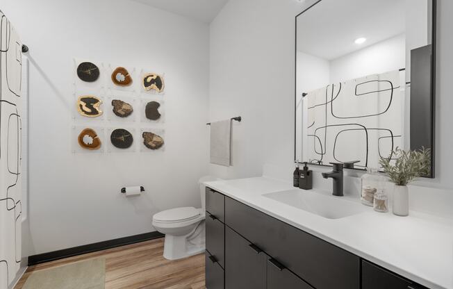 a bathroom with a sink and a toilet and a mirror