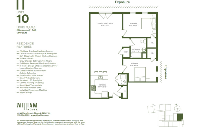 2 beds, 1 bath, 1,140 sqft, $2,900, Unit 410